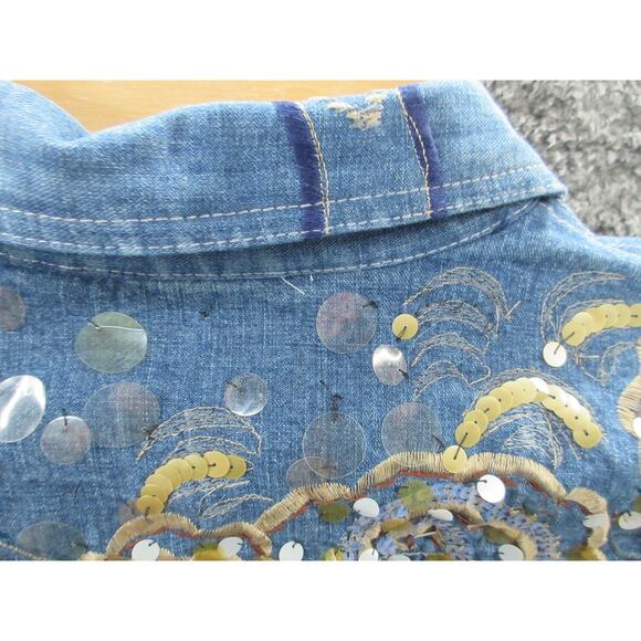 Chico's Design Embroidered Embellished Size 2 (Large) Boho Denim Jacket - Picture 15 of 16